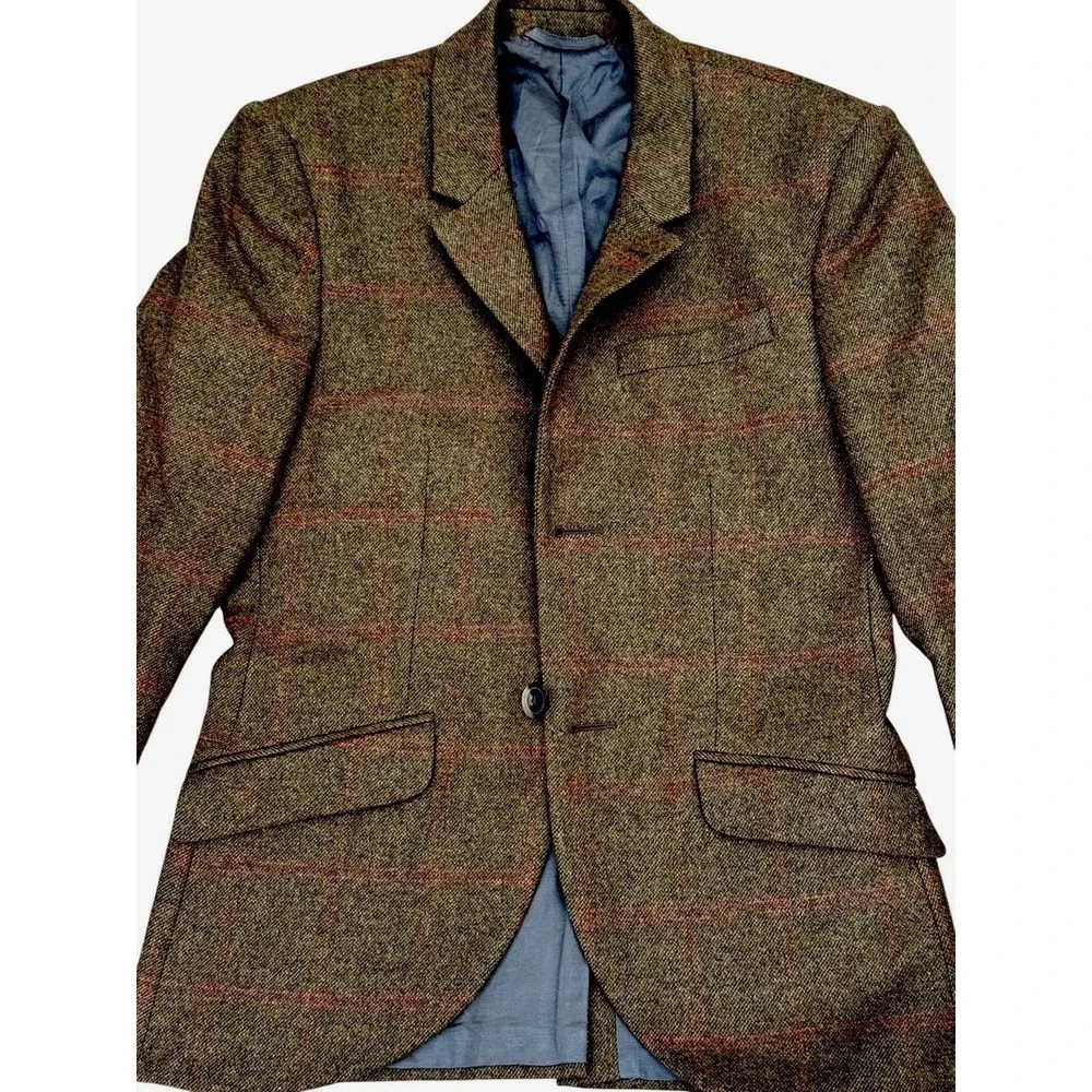 Auburn Willis BESPOKE Sport Coat English Fox Plaid Jacket Wool Blazer Sz Small